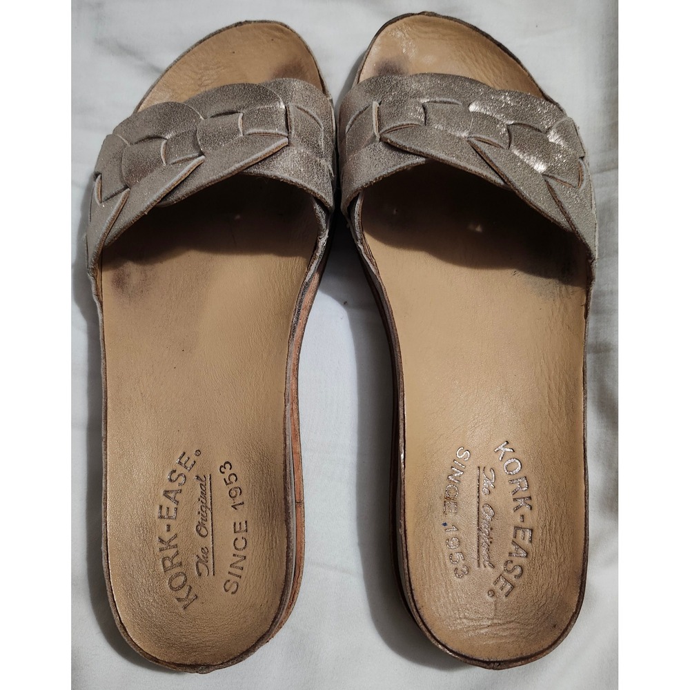 Kork-Ease Womens Myrna Braided Leather Slide Sandals Gold Metallic K67210 7M - Picture 4 of 6